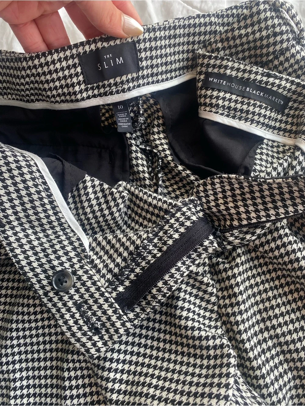 White House Black Market Black White Houndstooth The Slim Trousers Pants Size 10